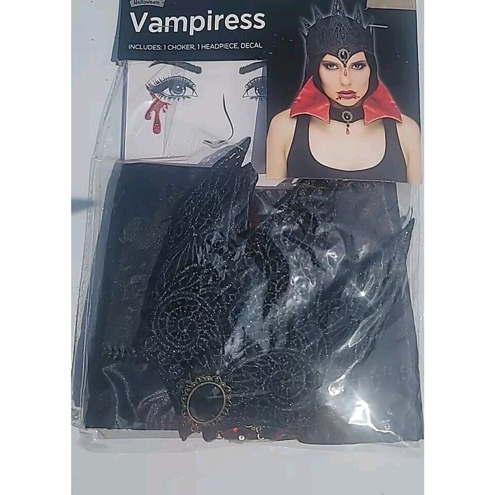 Happy Halloween Vampiress Costume Includes Choker Headpiece Decal New!